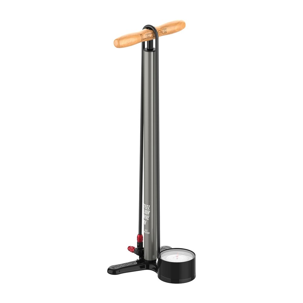 LEZYNE Steel HV Floor Drive 3.5 High Volume Bicycle Floor Pump with Accurate 3.5" Analog Gauge - 100 PSI Tire Air Pump for Mountain/Gravel Bikes - ABS-1 Pro Chuck Fits Presta/Schrader Valve, Flat Gray