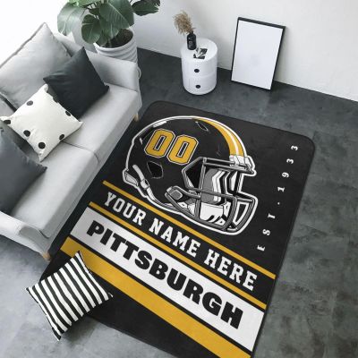 Custom Pittsburgh Rug for Bedroom Personalized Area Rugs with Name and Number Custom Football Carpet Gifts for Fans Men Women