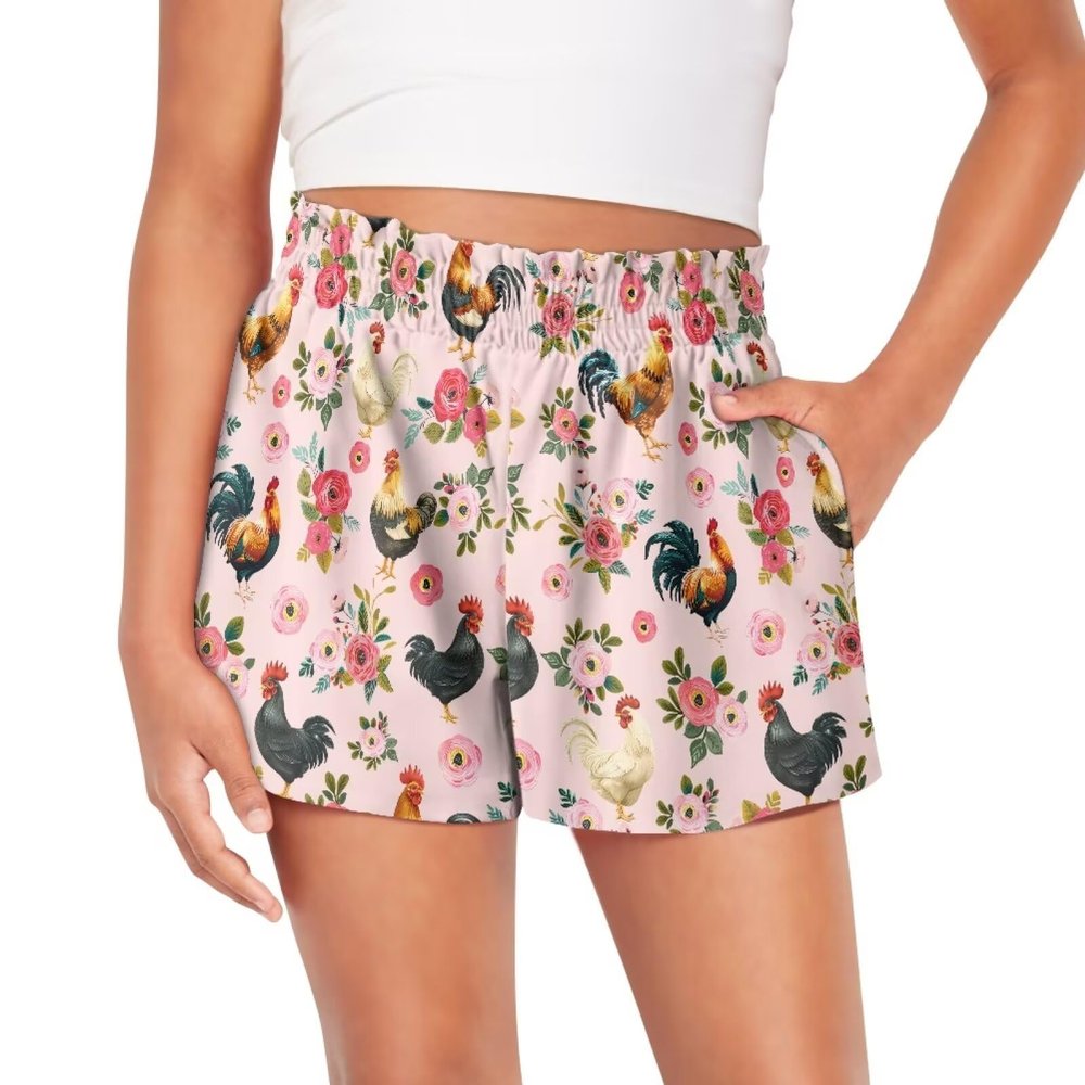 SCRAWLGOD Rooster Shorts for Girls 7-8 Flower Girls Butterfly Shorts with Pockets Chicken Casual Breathable Athletic Running Shorts for Little Kids High Waisted Flowy Shorts Sports Skorts