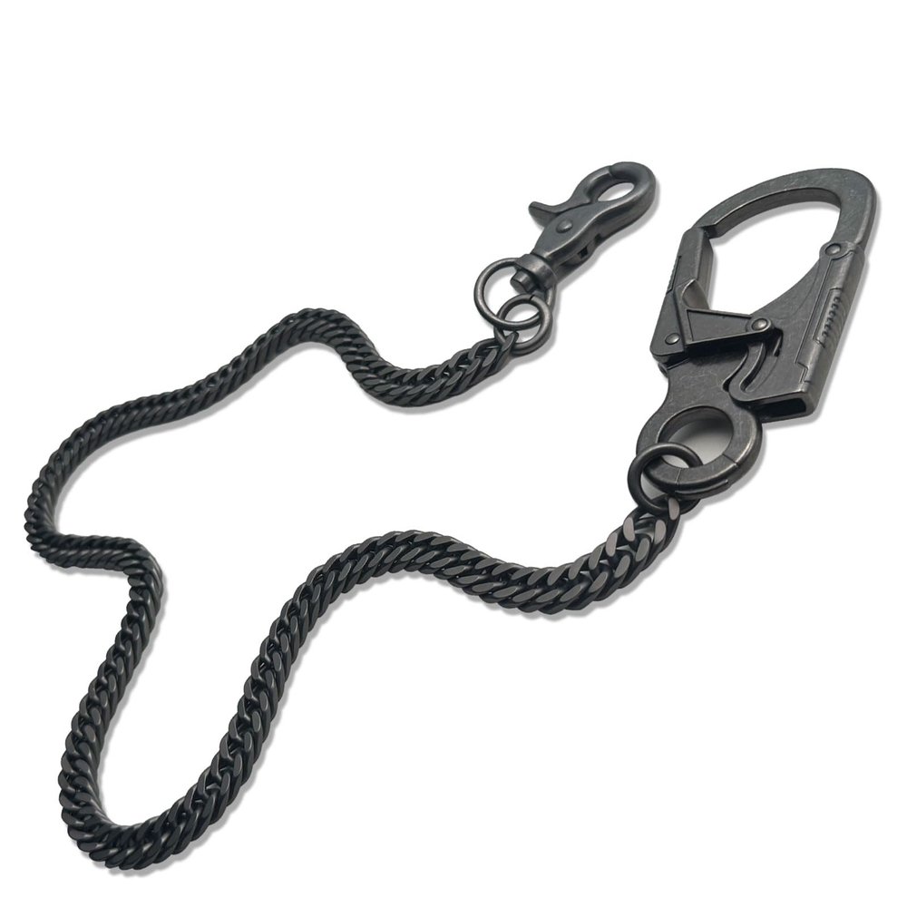 Ahiller Men's Heavy Duty Wallet Chain - 25" Stainless Steel Key Chain with Alloy Carabiner & Double Lock, for Biker Punk Style Accessories (QK-Gunmetal-JR-1P)