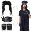 Lystaii 1980s Rock Wigs Party Accessories Long Rocker Wig for Men Rockstar Accessories Punk Accessories with 80s Rockstar Wigs Headbands Leather Gloves Necklace view 1