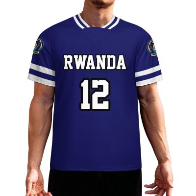 Vafogehu Flag of Rwanda Men's Football Jersey Basketball Jersey Short Sleeve Casual T-Shirt 5XL