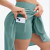 Origiwish Women's High Waist Flowy Midi Skirts Asymmetric Ruffle Hem High Low Skorts with Built-in Shorts Light Blue Green view 3