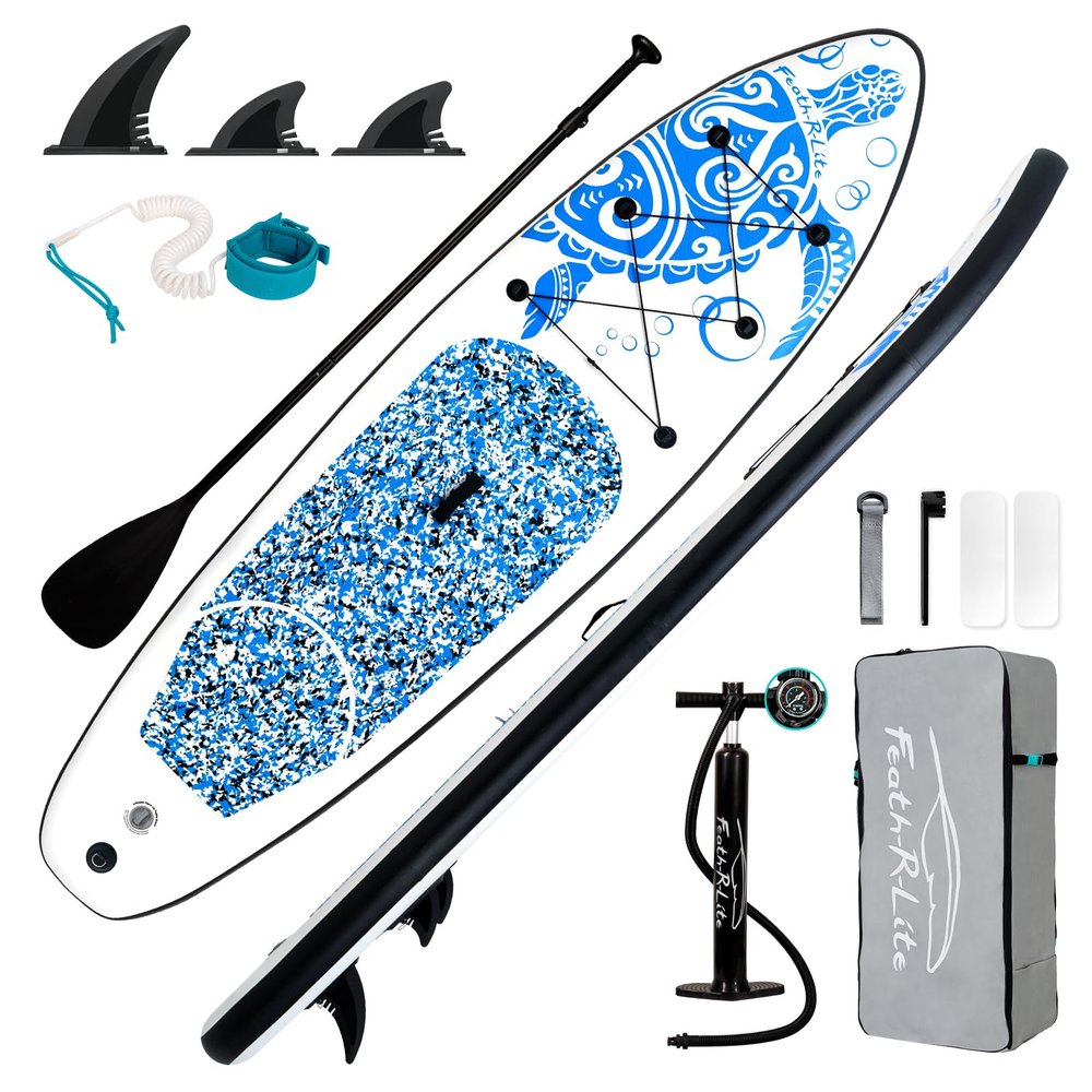 FEATH-R-LITE Inflatable Stand Up Paddle Board 10'6''x33''x6'' Ultra-Light (18.9lbs) SUP with Paddleboard Accessories,Fins,Adjustable Paddle, Pump,Backpack, Leash, Waterproof Phone Bag