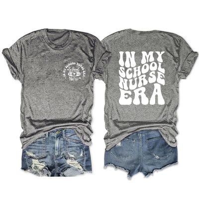 in My School Nurse Era Shirts for Women School Nurse T-Shirt Cute Appreciation Gift Casual Short Sleeve Tops Tee Dark Grey
