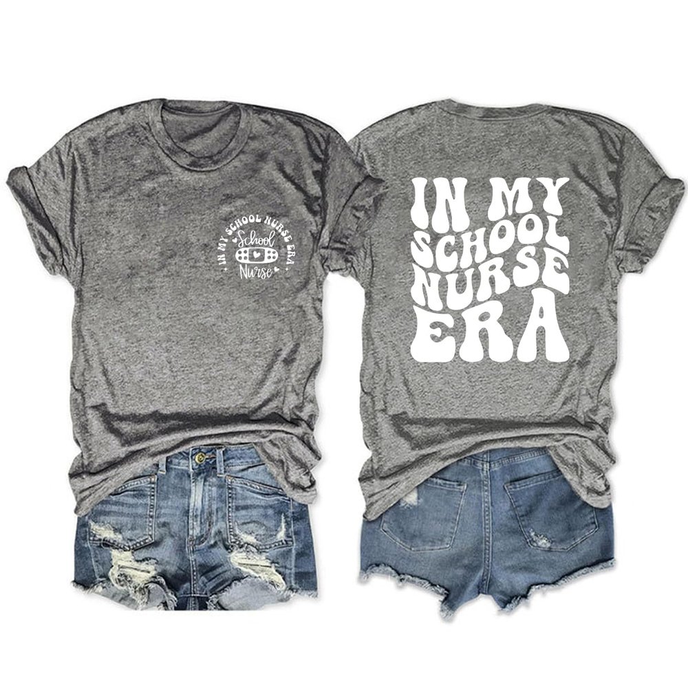 in My School Nurse Era Shirts for Women School Nurse T-Shirt Cute Appreciation Gift Casual Short Sleeve Tops Tee Dark Grey