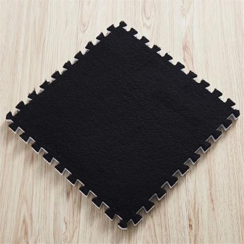 12pcs Soft Plush Play Mat,EVA Foam Carpet Interlocking Exercise Tiles Floor Carpet and Rug Easy to Clean Soft Fuzzy Climbing Activity Mat 30 * 30 CM(Black)