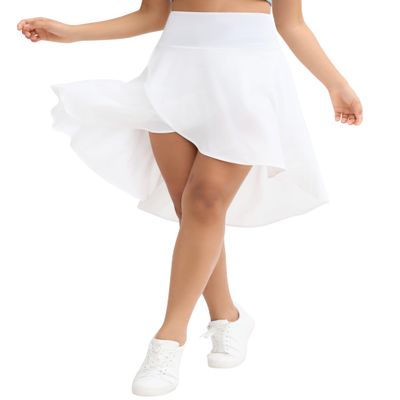 Origiwish Women's High Waist Flowy Midi Skirts Asymmetric Ruffle Hem High Low Skorts with Built-in Shorts White