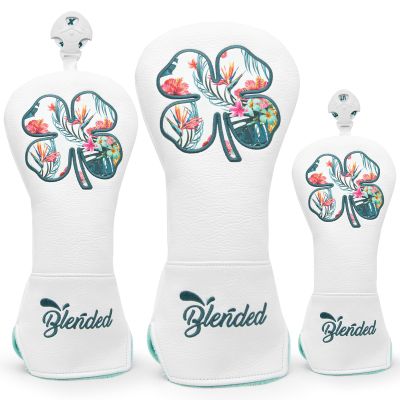 BAIRBRE Golf Club Covers White Lucky Clover Golf Head Covers Driver Covers Fariway Wood Headcover Hybrid Covers Leather Golf Headcover with Number Tag for All Brand