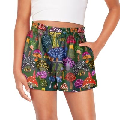 SCRAWLGOD Magic Mushrooms Shorts for Girls 4T Kids Flowy Shorts for Toddler Kids Casual Athletic Running Shorts with Pockets Pleated Butterfly Shorts High Waist Biker Shorts Training Sports