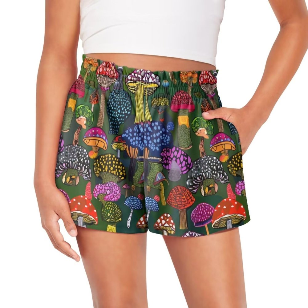 SCRAWLGOD Magic Mushrooms Shorts for Girls 4T Kids Flowy Shorts for Toddler Kids Casual Athletic Running Shorts with Pockets Pleated Butterfly Shorts High Waist Biker Shorts Training Sports
