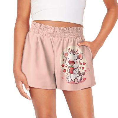 SCRAWLGOD Milk Cow Shorts for Girls 14-16 Strawberry Kids High Waist Butterfly Shorts with Pockets Heart Summer Casual Flowy Athletic Shorts Quick Dry Running Shorts 2 in 1 Skirts Double Layer