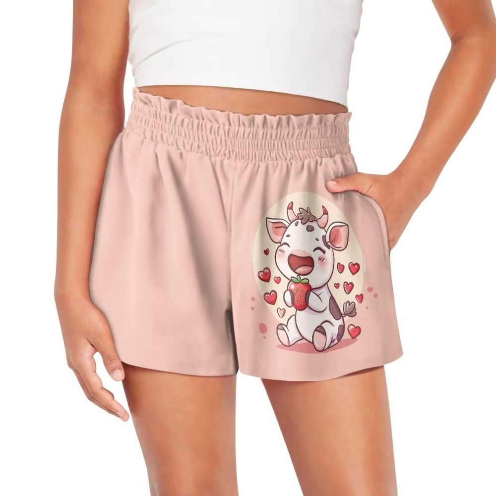 SCRAWLGOD Milk Cow Shorts for Girls 14-16 Strawberry Kids High Waist Butterfly Shorts with Pockets Heart Summer Casual Flowy Athletic Shorts Quick Dry Running Shorts 2 in 1 Skirts Double Layer