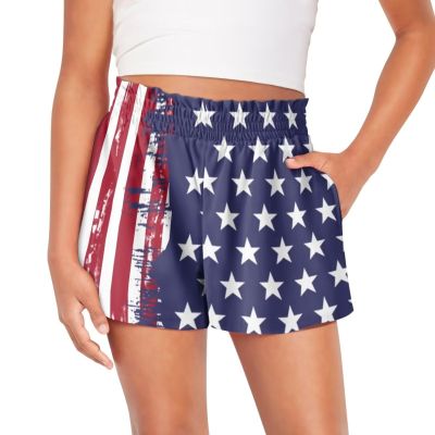 Pointodoor American Flag Shorts Girls Running Shorts Size 5-6 Girl's Athletic Ruffle Shorts Independence Day Casual High Waisted Yoga Dance Shorts Comfy Gymnastics Shorts