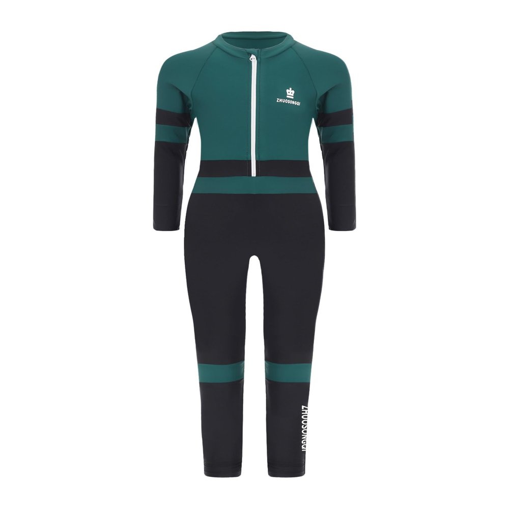 Hedmy Kid's Full Body Swimwear Boys One Piece Swimsuit Long-Sleeve Water Sportswear Rash Guard UPF 50+ Sunsuit Green 9-10 Years