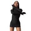 Caviotess Women's Sexy Turtleneck Mini Dress with Gloves Long Sleeve Bodycon Dress Party Festival Outfit Clubwear Black view 2