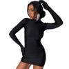 Caviotess Women's Sexy Turtleneck Mini Dress with Gloves Long Sleeve Bodycon Dress Party Festival Outfit Clubwear Black view 3