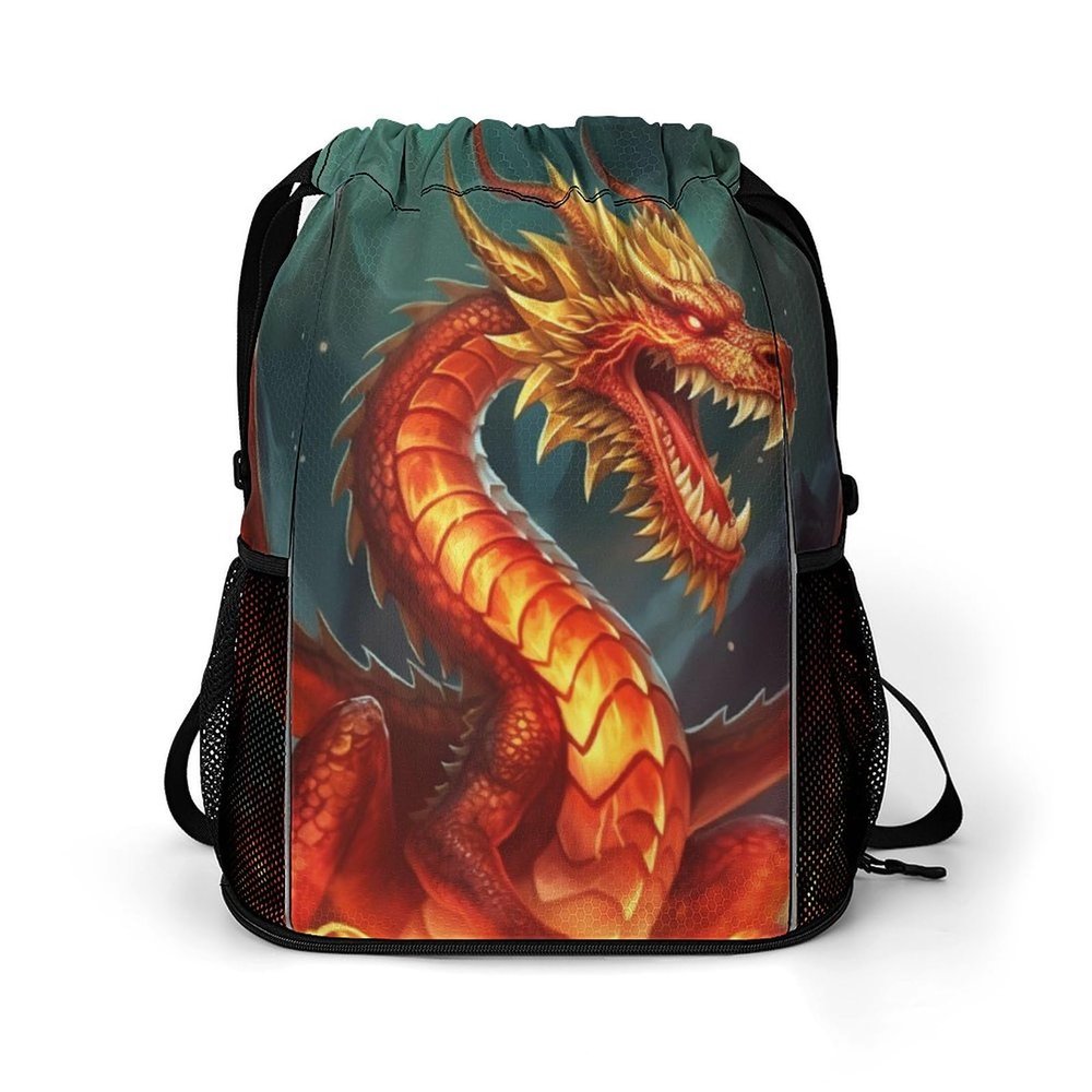 LMNGH Drawstring Backpack Sport Gym Dragon King in Fire Sackpack Bag With Side Pocket Resistant Sackpack for Women Men