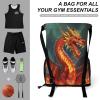 LMNGH Drawstring Backpack Sport Gym Dragon King in Fire Sackpack Bag With Side Pocket Resistant Sackpack for Women Men view 3