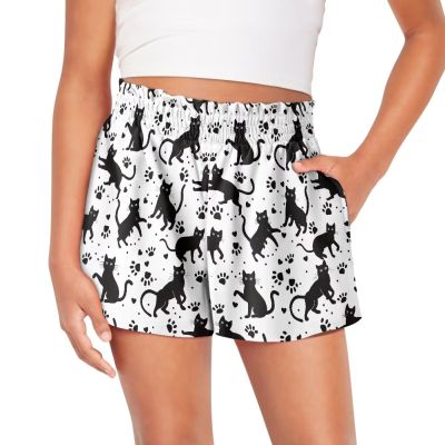 SCRAWLGOD Black Cat Shorts for Girls 3T-4T Paw Flowy Shorts 2 in 1 Preppy Butterfly Shorts with Spandex Liner for Cheer Athletic Shorts with Pockets High Waist Sports Running Skorts Quick Dry