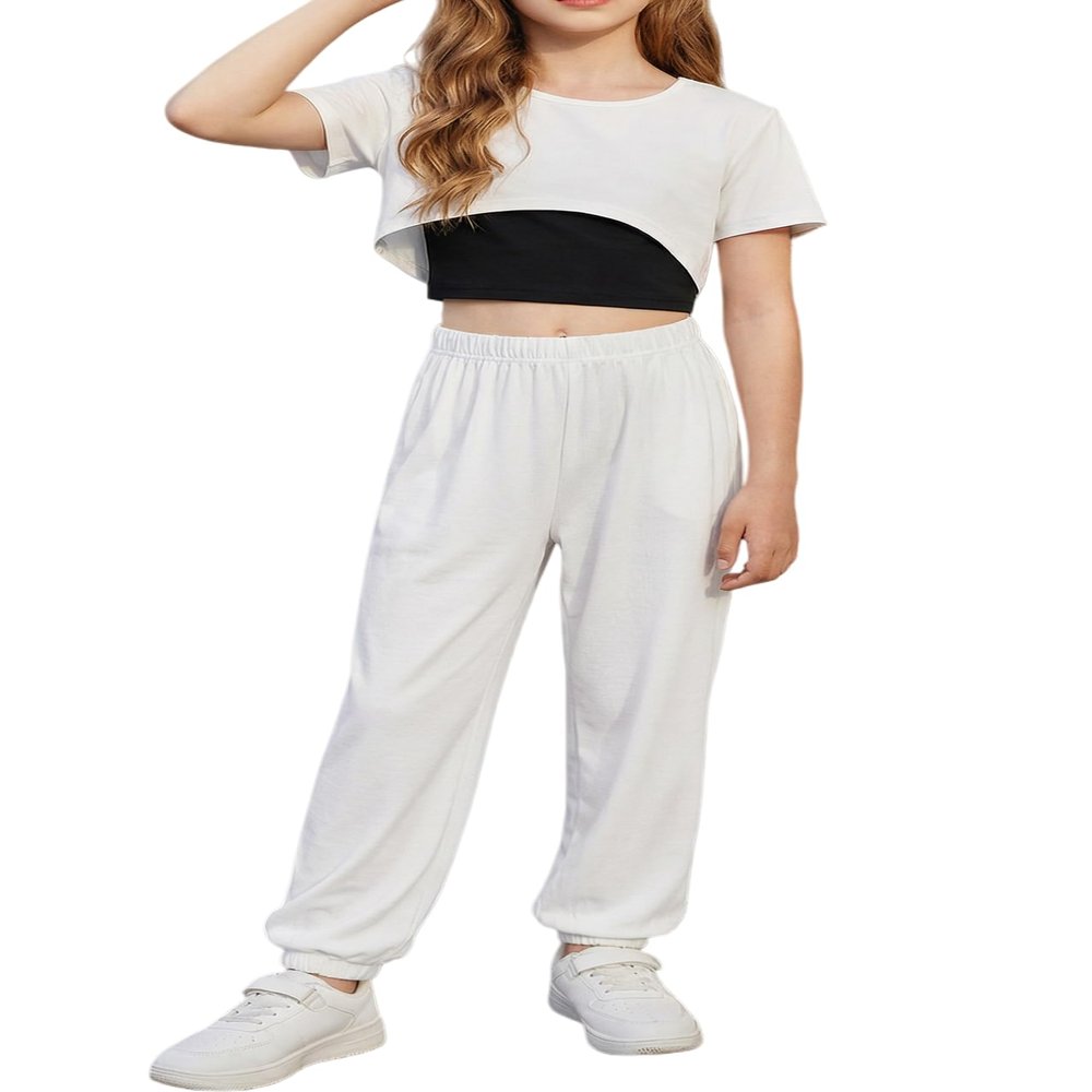 Arshiner Girls Activewear Set 3 Piece High Low Hem Overlay Top, Cami, and Sweatpants for Children 6-13 Years
