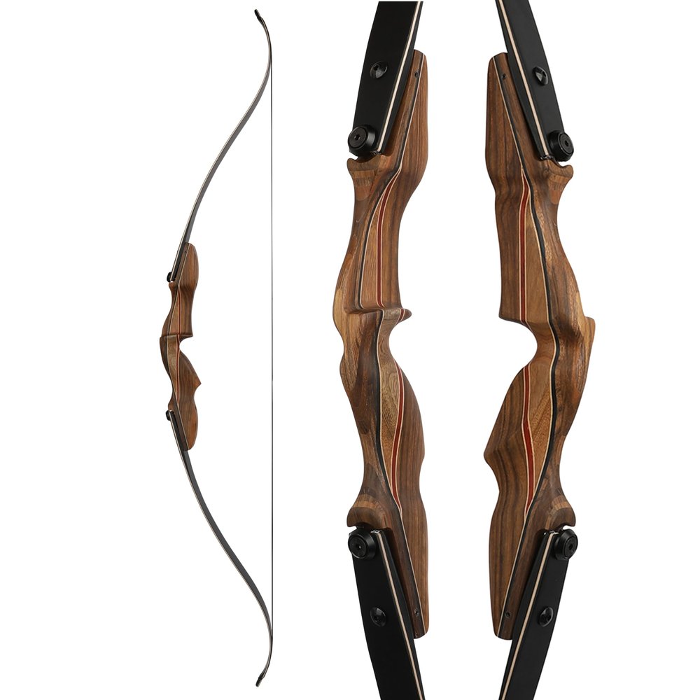 60 ILF Recurve Bow 30-60Lbs Wood Riser Takedown Recurve Bow American Hunting Bow Right Handed (Only Bow, 55 Lbs)
