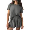 HGps8w Womens 2 Piece Lounge Outfits Ribbed Short Sleeve T-Shirt & Shorts Tracksuit Summer Comfy Pajamas Sets view 1