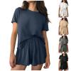 HGps8w Womens 2 Piece Lounge Outfits Ribbed Short Sleeve T-Shirt & Shorts Tracksuit Summer Comfy Pajamas Sets view 2