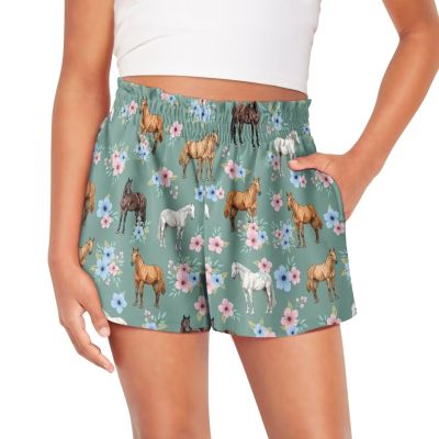 Pointodoor Horse Girls Summer Shorts Casual Kids Wide Leg Comfy High Waisted Pull On Shorts Flower Lightweight Running Shorts for Teen Girls Kids Sports Active Shorts with Pockets