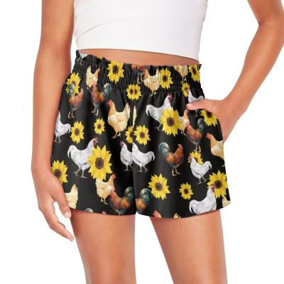 Pointodoor Chicken Athletic Shorts for Toddler Girls Black Butterfly Shorts for Girls 3-16 Summer High Waist Pull On Shorts Sunflower Kids Running Training Yoga Dance Shorts