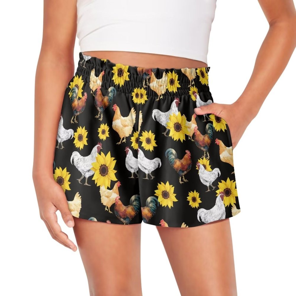 Pointodoor Chicken Athletic Shorts for Toddler Girls Black Butterfly Shorts for Girls 3-16 Summer High Waist Pull On Shorts Sunflower Kids Running Training Yoga Dance Shorts