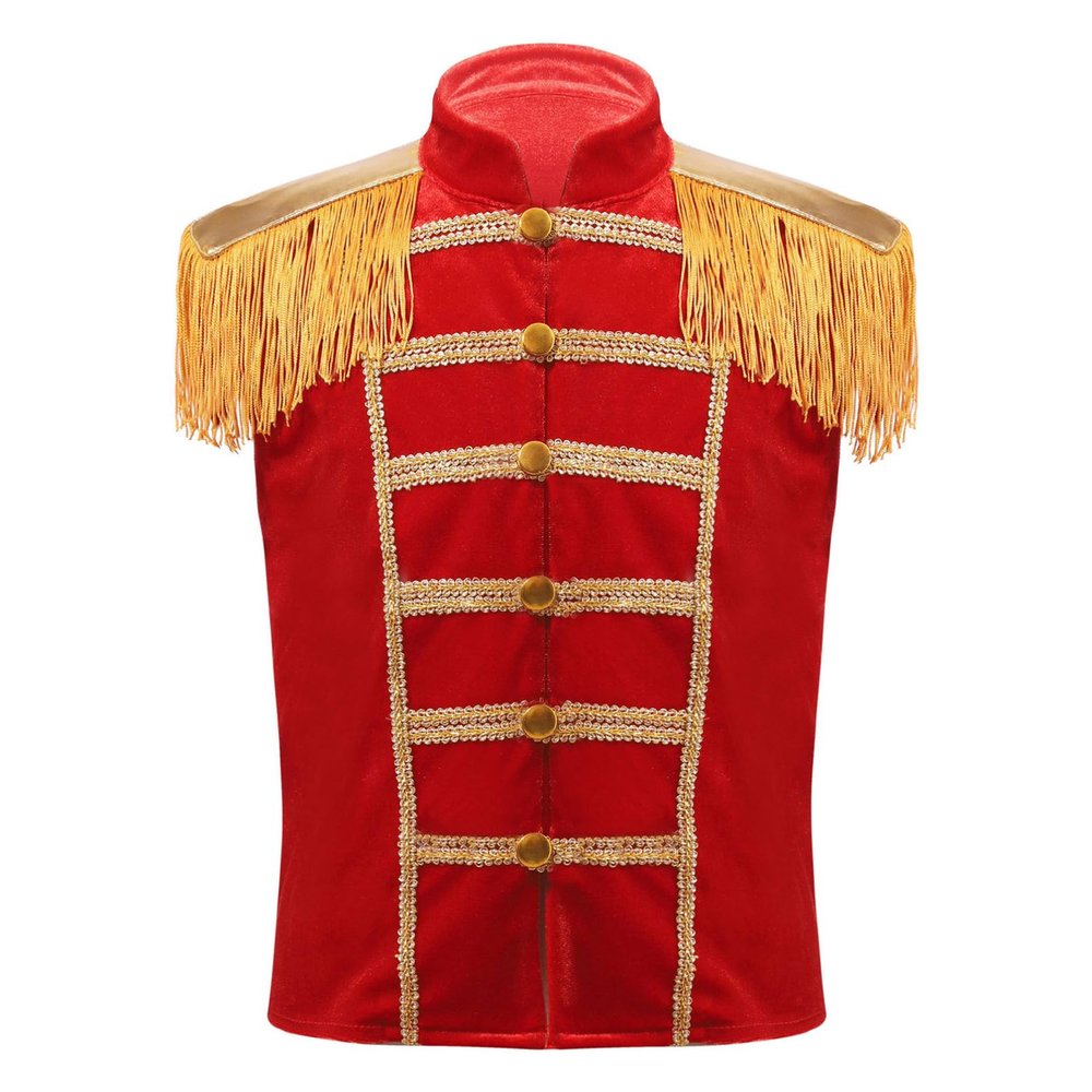 YONGHS Marching Band Suit Vest for Child Fringe Epaulet Military Drummer Parade Dressy Waistcoat Red 6 Years