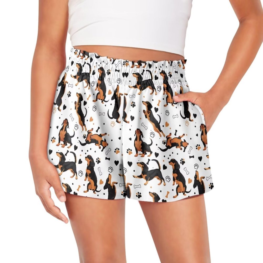 SCRAWLGOD Dachshund Shorts for Girls 7-8 Dog Paw Girls Athletic Shorts Bone Summer Gym Yoga Running Shorts for Kids Casual High Waist Butterfly Shorts with Pockets Flowy Shorts and Liner