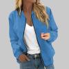 RODYETQQ Women Coat Fall and Winter Lightweight Bomber Jackets Stand Collar Fall Jacket Casual Fashion Windbreaker Bomber Jacket Women Xl Light Jacket Womens Bomber(1-Blue,XX-Large) view 3