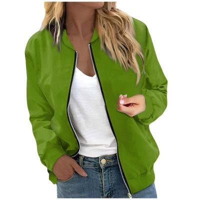 RODYETQQ Womens Jacket Fashion Lightweight Bomber Jackets Zip Up Comfy Jackets Casual Windbreaker Ladies Black Bomber Jacket Cute Bomber Jackets for Women(1-Green,X-Large)