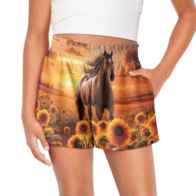Pointodoor Horse Teen Girls Shorts 13T Girl's High Waist Athletic Shorts Casual Bike Shorts Sunflower Dance Gymnastics Yoga Shorts Active Shorts