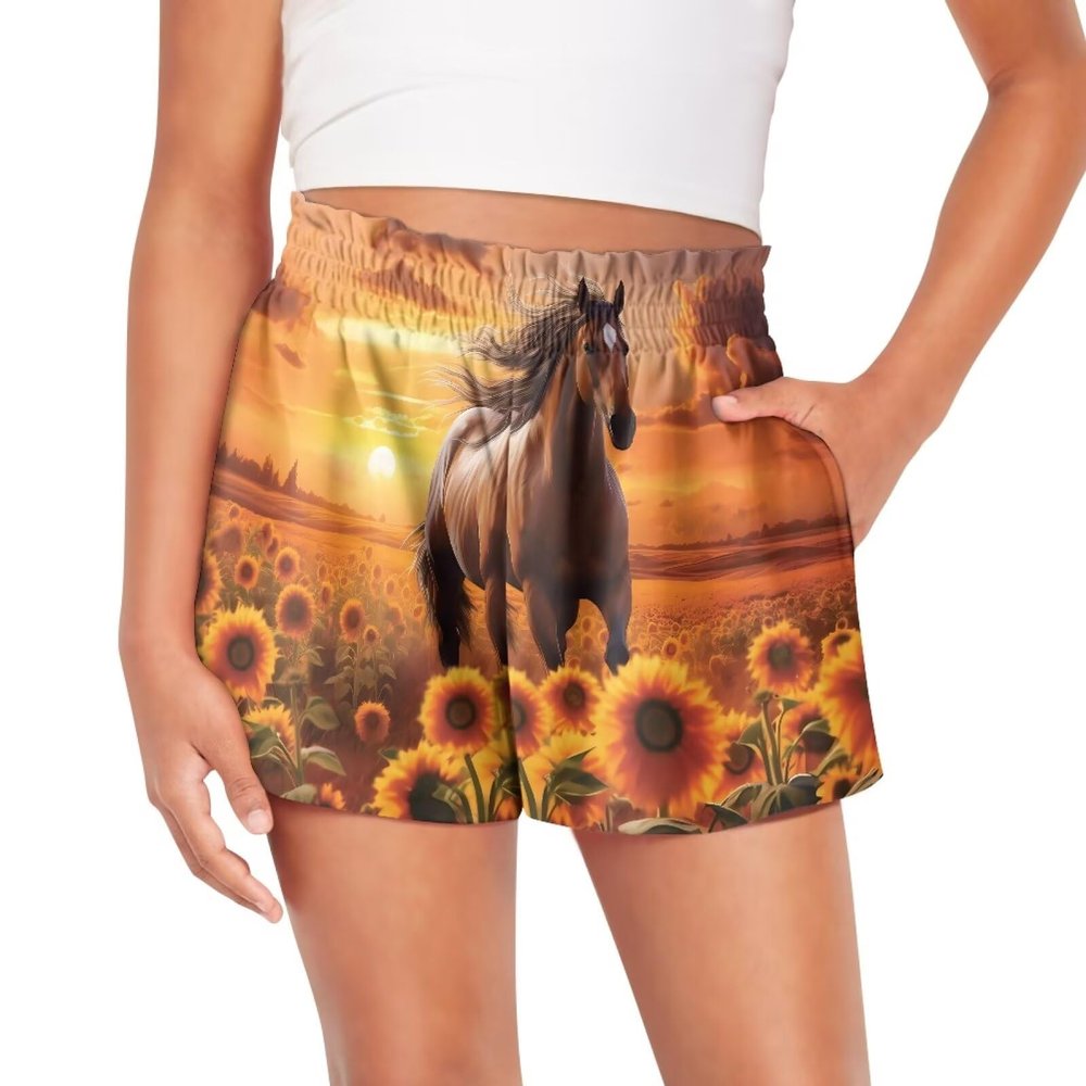 Pointodoor Horse Teen Girls Shorts 13T Girl's High Waist Athletic Shorts Casual Bike Shorts Sunflower Dance Gymnastics Yoga Shorts Active Shorts