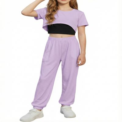 Arshiner Girls 3 Piece Set High Low Hem Short Sleeve Overlay Top, Cami & Sweatpants for Kids 6-13