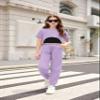 Arshiner Girls 3 Piece Set High Low Hem Short Sleeve Overlay Top, Cami & Sweatpants for Kids 6-13 view 2