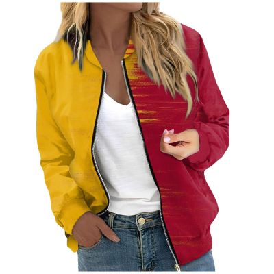 RODYETQQ Fall Outfits Casual Fall and Winter Windbreaker Comfy Coat Lightweight dressy floral Outwear Ladies Black Bomber Jacket Pink Bomber Jacket Women/plus(2-Yellow,X-Large)