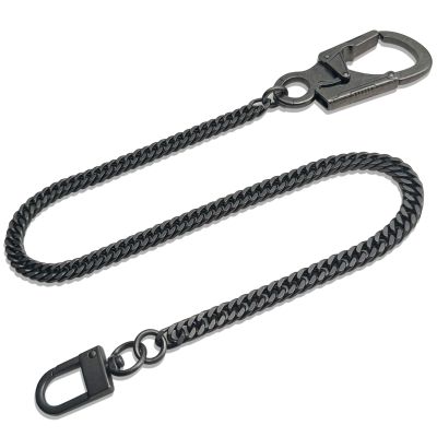 Ahiller Men's Heavy Duty Wallet Chains - 25" Stainless Steel Key Chain with Alloy Carabiner & Double Lock, for Biker Punk Style Accessories (DK-Gunmetal-JR-1P)