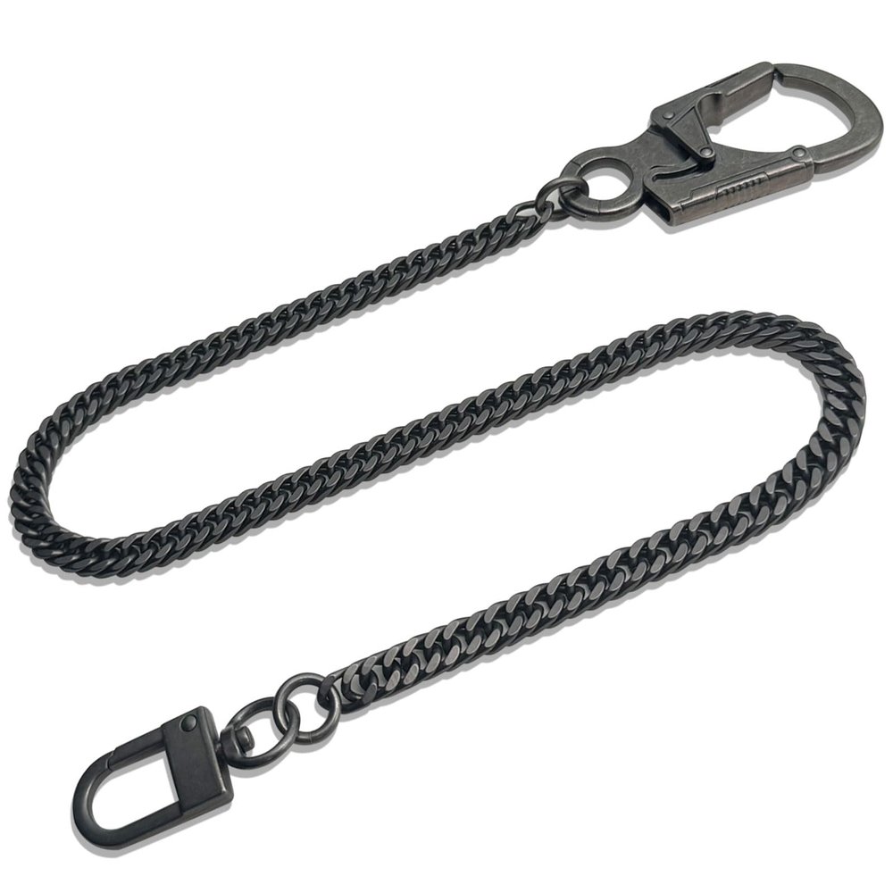 Ahiller Men's Heavy Duty Wallet Chains - 25" Stainless Steel Key Chain with Alloy Carabiner & Double Lock, for Biker Punk Style Accessories (DK-Gunmetal-JR-1P)