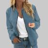 RODYETQQ Bomber Jacket Women dressy floral Casual Windbreaker Stand Collar Fall Coat Zip Up Fall and Winter Outwear Women's Bomber Jacket Black Jackets for Women(1-Light Blue,Medium) view 4