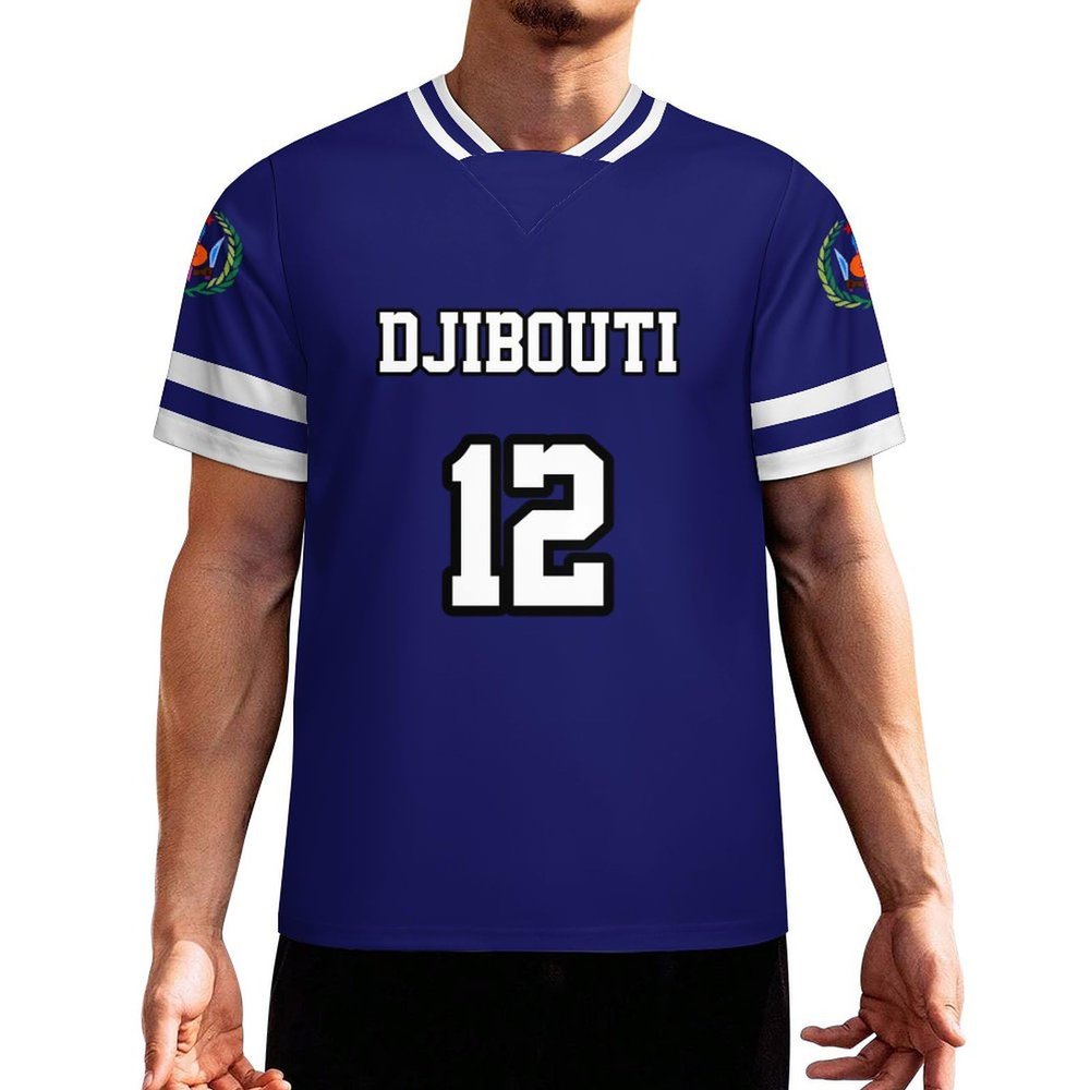 Vafogehu Flag of Djibouti Men's Football Jersey Basketball Jersey Short Sleeve Casual T-Shirt 3XL