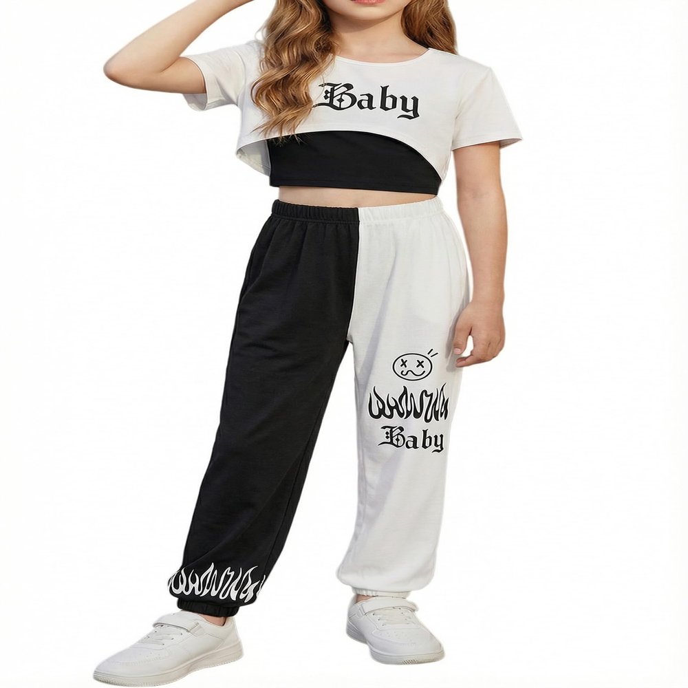 Arshiner Girls 3 Piece Set Short Sleeve High Low Hem Overlay Top & Cami and Sweatpants Kids Outfit 6-13 Years
