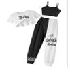 Arshiner Girls 3 Piece Set Short Sleeve High Low Hem Overlay Top & Cami and Sweatpants Kids Outfit 6-13 Years view 2