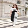 Arshiner Girls 3 Piece Set Short Sleeve High Low Hem Overlay Top & Cami and Sweatpants Kids Outfit 6-13 Years view 3