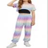 Arshiner Little Girls Apparel Tie-Dye 3 Piece Set Short Sleeve High Low Hem Top & Cami with Sweatpants 6-13 Years view 1