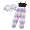 Arshiner Little Girls Apparel Tie-Dye 3 Piece Set Short Sleeve High Low Hem Top & Cami with Sweatpants 6-13 Years view 2