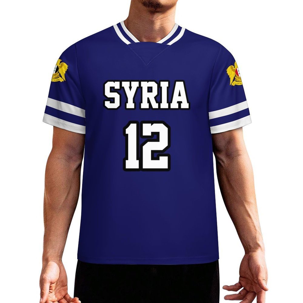 Vafogehu Flag of Syria Men's Football Jersey Basketball Jersey Short Sleeve Casual T-Shirt 2XL
